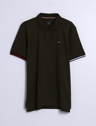 Arrow dark olive cotton plain t shirt