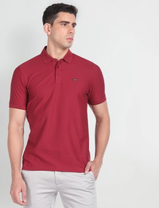 Arrow maroon cotton half sleeve t shirt