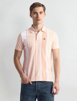 ARROW SPORT peach stripe polo t-shirt
