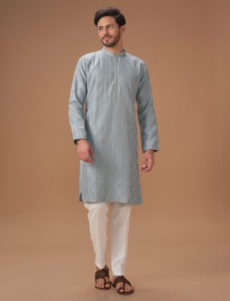 Attractive grey silk kurta suit