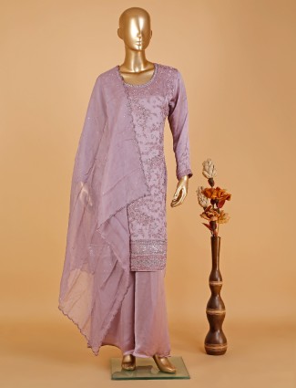 Attractive mauve pink silk palazzo suit
