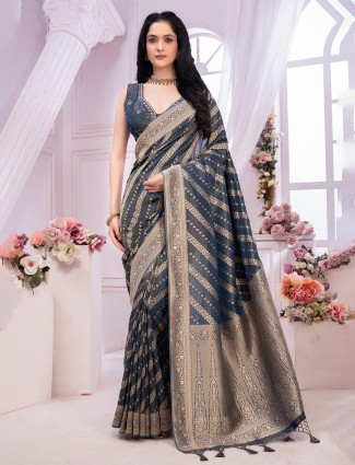 Attractive navy tissue silk saree