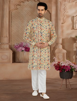 Attractive printed off-white kurta suit