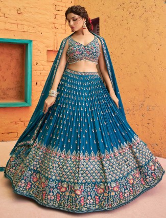 Rama blue wedding wear georgette lehega choli