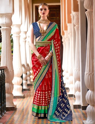 Attractive red patola printed silk saree