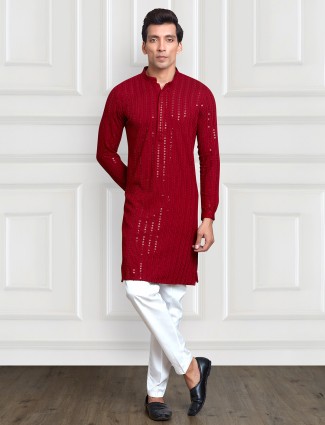 Attractive red rayon cotton kurta suit