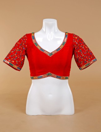 Attractive red silk ready made blouse
