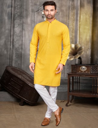Attractive yellow cotton kurta suit