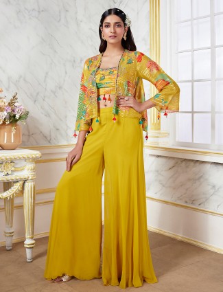 Attractive yellow georgette palazzo suit