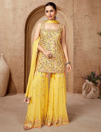 Attractive yellow georgette sharara suit