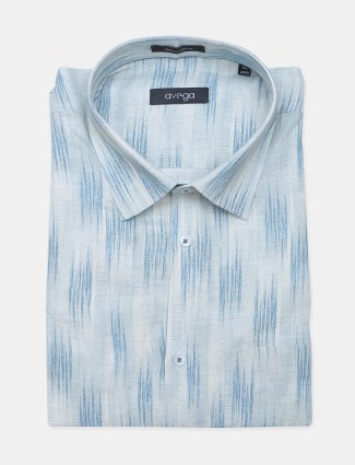 Avega blue printed formal wear shirt in linen