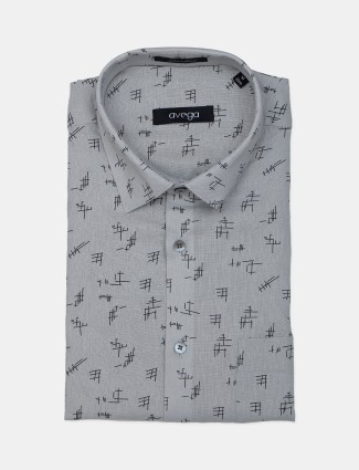 Avega cotton printed grey shirt for men