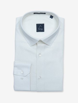 Avega cotton white textured shirt