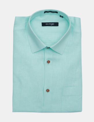 Avega half sleeves solid linen pista green shirt