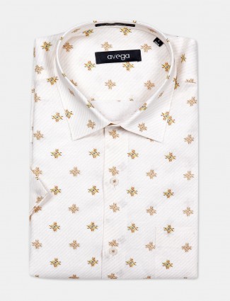 Avega off white printed pattern linen shirt