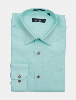 Avega pista green solid linen casual shirt
