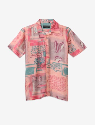AVEGA printed peach cotton shirt