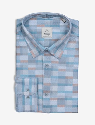 Avega sky blue cotton checks shirt