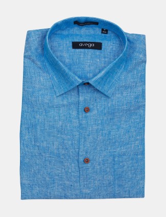 Avega sky blue solid linen formal shirt for men