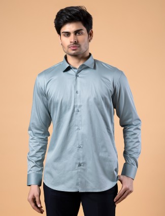 Avega stone blue color solid cotton fabric shirt