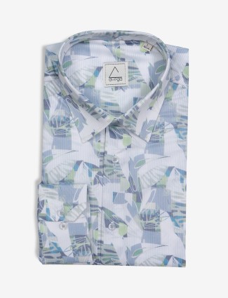 Avega white and blue cotton printed shirt