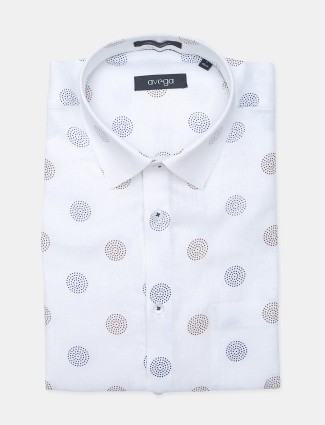 Avega white color printed slim fit linen casual shirt