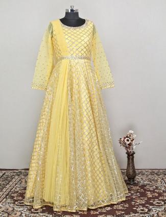 Awesome wedding wear net gown in blonde yellow