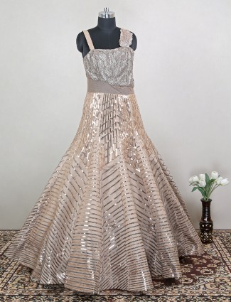 Awesome wedding and reception wear net gown in brown color