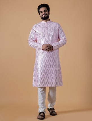 Baby pink silk festive kurta suit