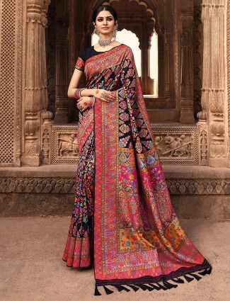 Banarasi kora silk black wedding functions saree