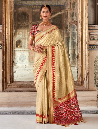 Banarasi silk beige zari weaving saree