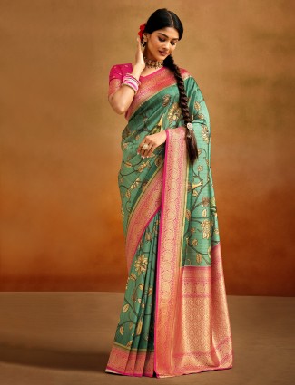Banarasi silk green digital printed saree
