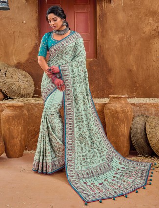 Banarasi silk mint green saree