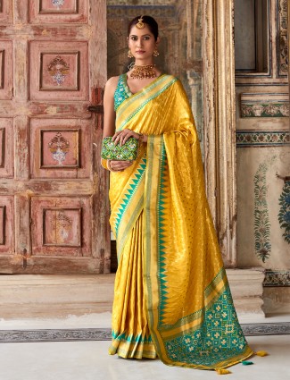 Banarasi silk yellow zari weaving saree