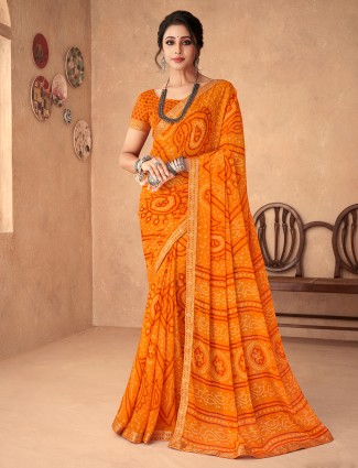 Bandhani printed orange saree