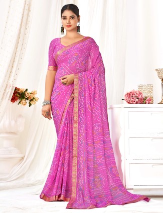 Bandhani printed pink saree