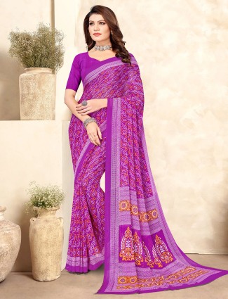 Bandhani printed purple saree