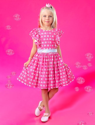 BARBIE cotton pink printed frock
