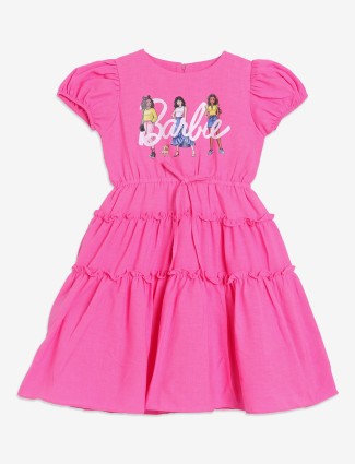 BARBIE cotton printed pink frock