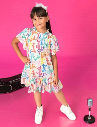 BARBIE white printed frock