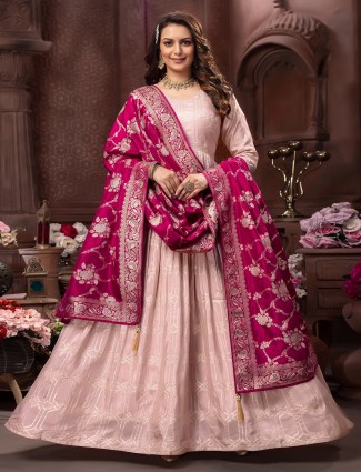 Beautiful baby pink banrasi silk anarkali suit
