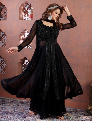 Beautiful black georgette palazzo suit with dupatta