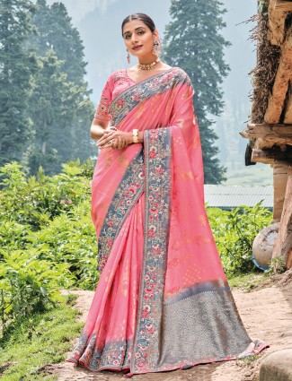 Beautiful dola silk pink saree