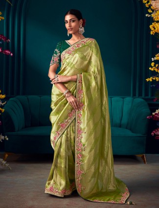 Beautiful green banarasi silk saree