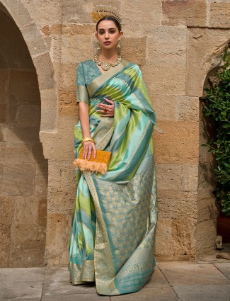 Beautiful green silk printed saree