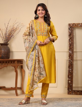 Beautiful latest cotton yellow kurti set