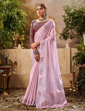Beautiful light purple khadi linen saree