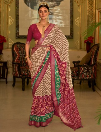 Beautiful maroon and off white printed saree
