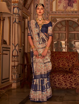 Beautiful navy silk printed saree