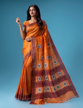 Beautiful orange cotton saree